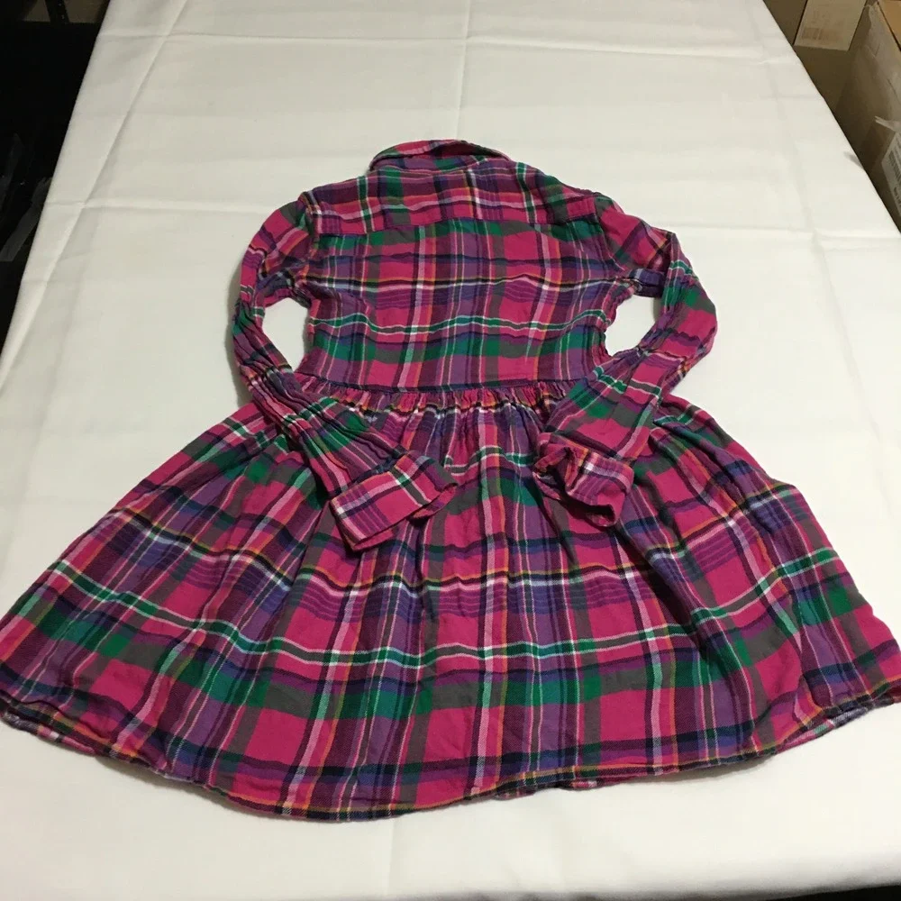Polo Ralph Lauren Plaid Dress Kids 10 Pink Long Sleeve Button Front